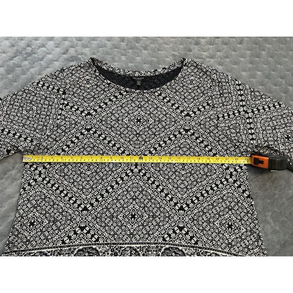 Lucky Brand Black & White Knit Shirt 2X Soft Boho 3/4 Sleeve Paisley Geometric - Picture 5 of 11